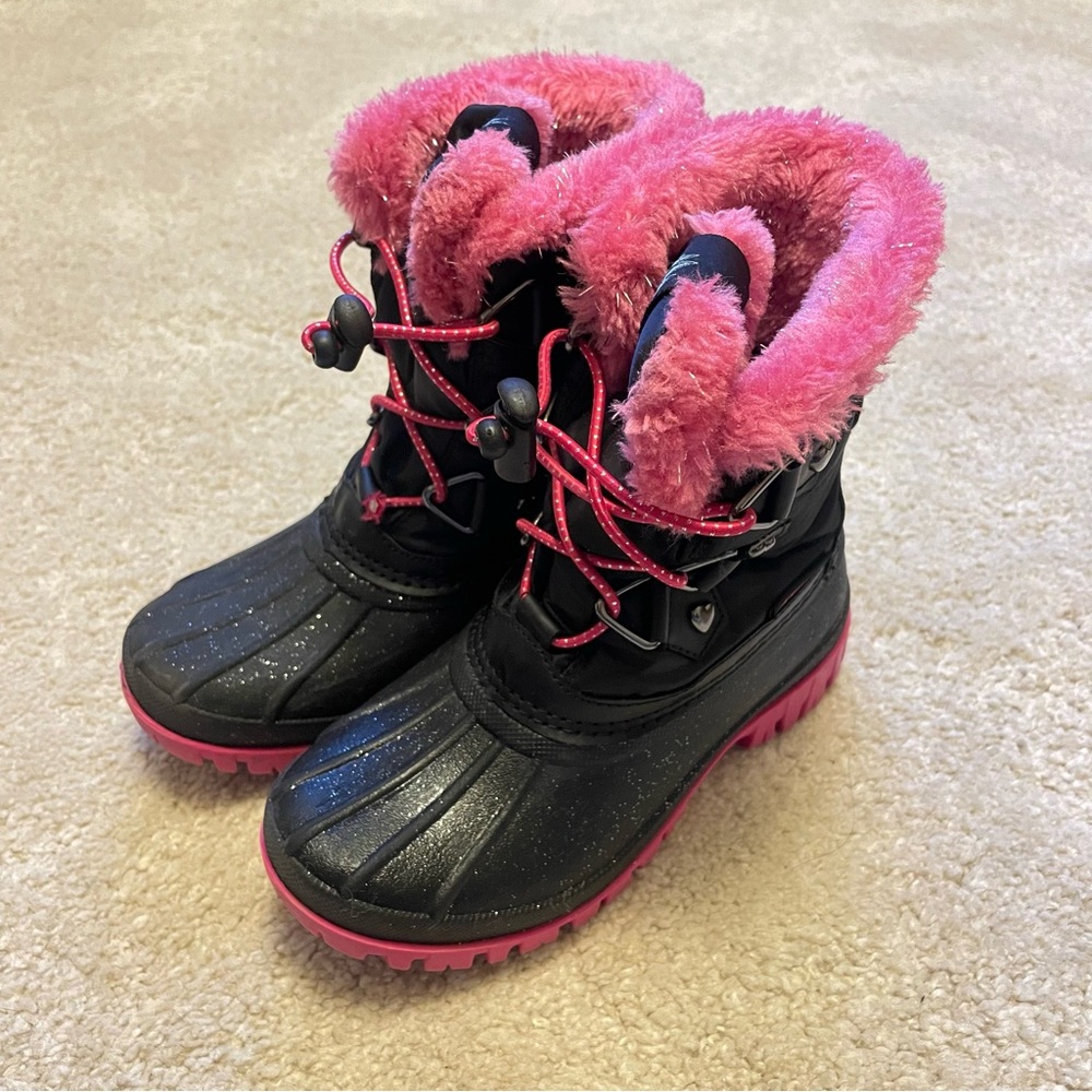 Skechers Black and Pink Kids Snow Boots